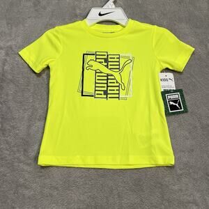 PUMA Toddler Boys 3T T-Shirt Neon Yellow Logo Tee NWT Flawed Read